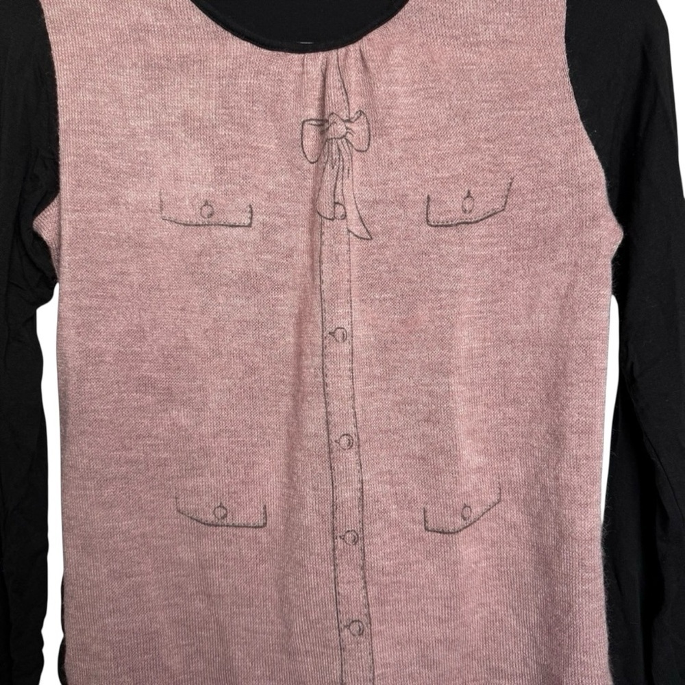 4/$25 Luella Couture Paris Knit Front Long Sleeve Sweater Girls Sz 12 Pink Black - Picture 4 of 9